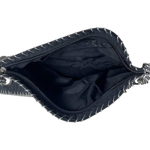 Walleska Ecochic Black Recycled Rubber Handbag Purse Silver Chain &Rubber Handle - Picture 5 of 13